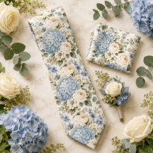 Hydrangea Wedding Ties   Blue Floral Groom Necktie