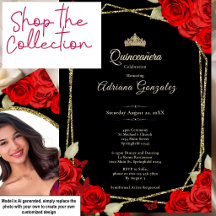 Elegant frame red roses Quinceanera 15th birthday 