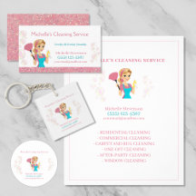 Cute Maid Cleaning Pink Glitter Business Suite