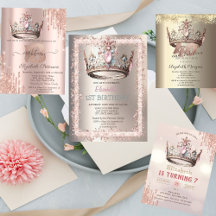 Elegant Princess Crown Birthday Invittaions
