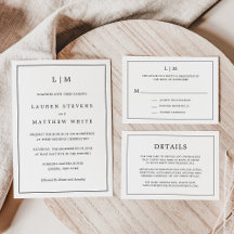 Black and White Monogram Wedding Invitation Suite