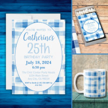 Classic Blue and White Gingham Birthday Surprise