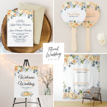 Navy Blue Coral Watercolor Floral Wedding Suite