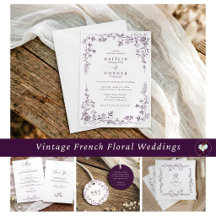 Vintage French Toile Eggplant Purple Wedding