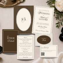 Brown and Ivory Stripes Oval Old Money Wedding