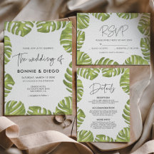 Tropical green palm leaves wedding suite