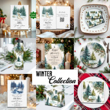 Watercolor Pines Winter Bridal Shower Collection