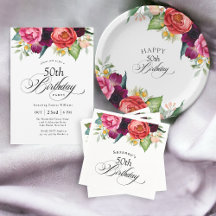 Boho Rustic Watercolor Floral 50th Birthday