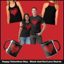Happy Valentines Day - Black And Red Love Heart 