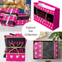 hot pink black & gold christmas wrap & accessories