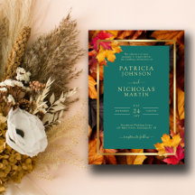Fall Fantasy in Teal & Gold Romance Wedding Theme