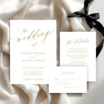 Gold calligraphy elegant white wedding suite