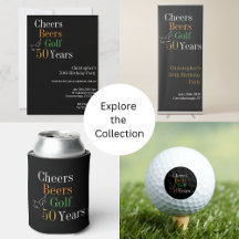 50th Birthday Golf Party Cheers Beers Black Gold