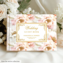  Blush Ivory Gold Floral Wedding Guest Books 193W