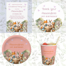 GIRL'S WOODLAND ANIMALS 1ST BIRTHDAY