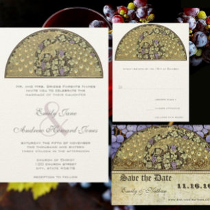 Arch Art Nouveau Pfau Cranberry Staudamm Hochzeit Einladung