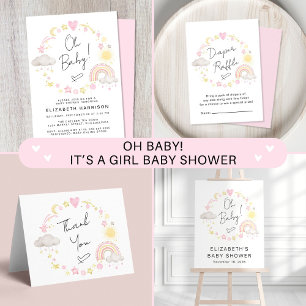 Sticker Carré Boho Rainbow Sun Baby Girl Douche Merci
