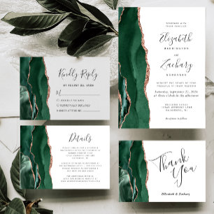 Carte D'accompagnement Détails de mariage en or rose Agate Vert Emeraude