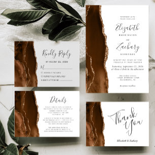 Carte RSVP Mocha Brown Gold Agate Wedding
