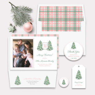 Elegant Rosa Chinoiserie Weihnachtsbaum 6 Foto Feiertagskarte