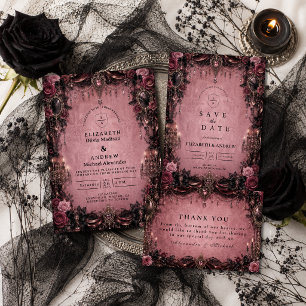 Whimsical Pink Goth-Hochzeit Einladung