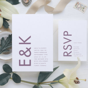 Ultramoderne, fette Große Monogramm Lila Hochzeit Einladung