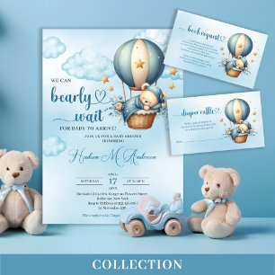 Teddy Bär blauer brauner Elfenbein Heißluftballonj Kissen