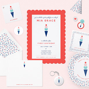 Invitation Premier Anniversaire virtuel Crème de glace Zoom P