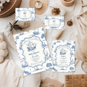 Elegantes Toile Nautical Baby Shower Diapper Raffl Begleitkarte