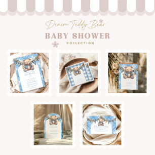 Moderne Denim Teddy Bear Baby Showe Books für Baby Begleitkarte