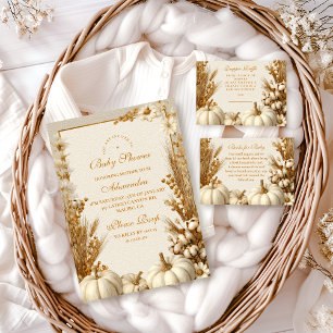 Invitation Baby shower Citrouille blanc rustique