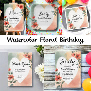 Romantische Wasserfarbe Blumendusty 60. Geburtstag Pappteller