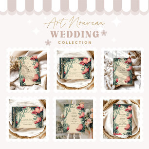 Floral Green Gold Wedding Art Nouveau Save The Date