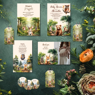 Sticker Rond Le Baby shower des animaux des bois