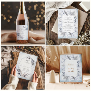 Invitation Hiver Bleu Élégant Aquarelle Mariage