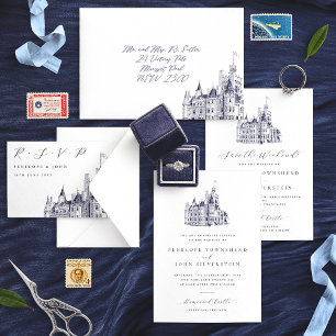 Save The Date Illustration élégante d'un château pour un mariage