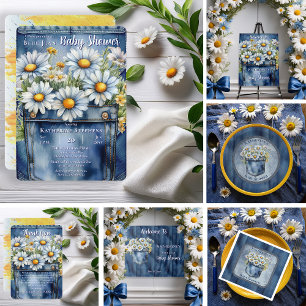 Denim Blue Jean   Daisies Floral Baby Shower Dankeskarte