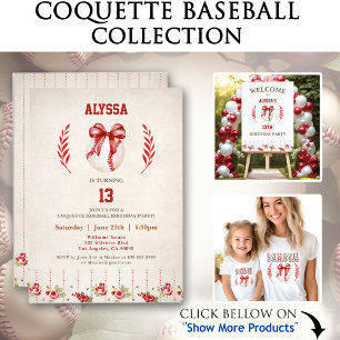 Coquette Baseball Bow Floral Girl Name Geburtstag Geschenkpapier