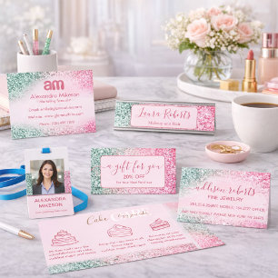 Feminines Pink Glitzer Geschäft Visitenkarte