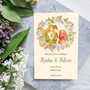 Carte De Correspondance Vintage Art Nouveau LGBTQ Deux Mariées Merci