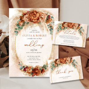 Elegante Blume aus Kupfer und Bordeaux Save The Date