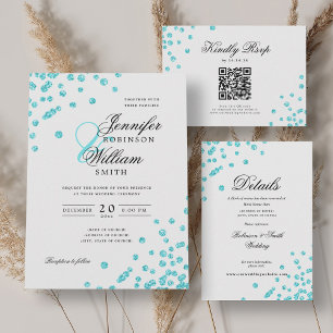 Elegantes Script Wedding Confetti Türkis Save The Date
