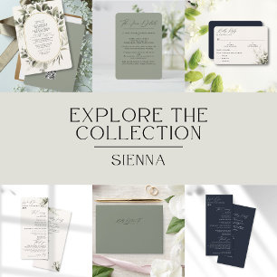 Einfache Grüne Eukalyptus & weiche rosa Hochzeit All In One Einladung