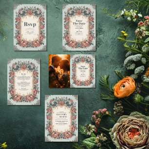 Save The Date Photo Vintage Dusty Blue Art Nouveau Victorian Wed