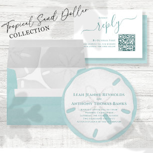 Invitation Simple Photo Elegant Turquoise QR Code RSVP Ocean