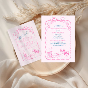 Funky Retro Hand gezeichnete Champagner Tower Wedd Save The Date