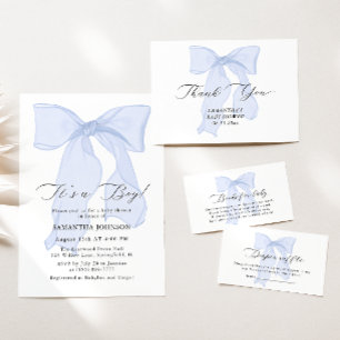 Blue Bow C’est un garçon Baby shower Invitation