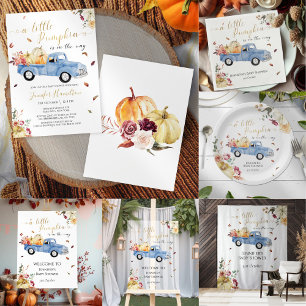 Little Pumpkin Fall Blue Vintag Truck Baby Dusche Serviette