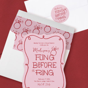 Rote und rosa Doodle-Zeichnung vor dem Ring Weinetikett