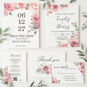 Faire-part de mariage Rose Poudrée aux Roses